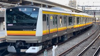 【E233系N1編成  TK出場回送（装置保全）】E233系8000番台ﾅﾊN1編成（トップナンバー）が回送電車として警笛を鳴らして大崎駅6番線に到着停車するシーン（回8888M）2024.2.8