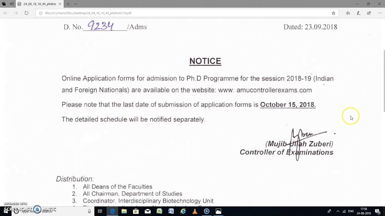 amu phd application form fees