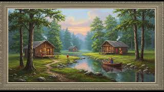 Framed Art Relax Music: Lakeside Cabins in the Forest screenshot 5