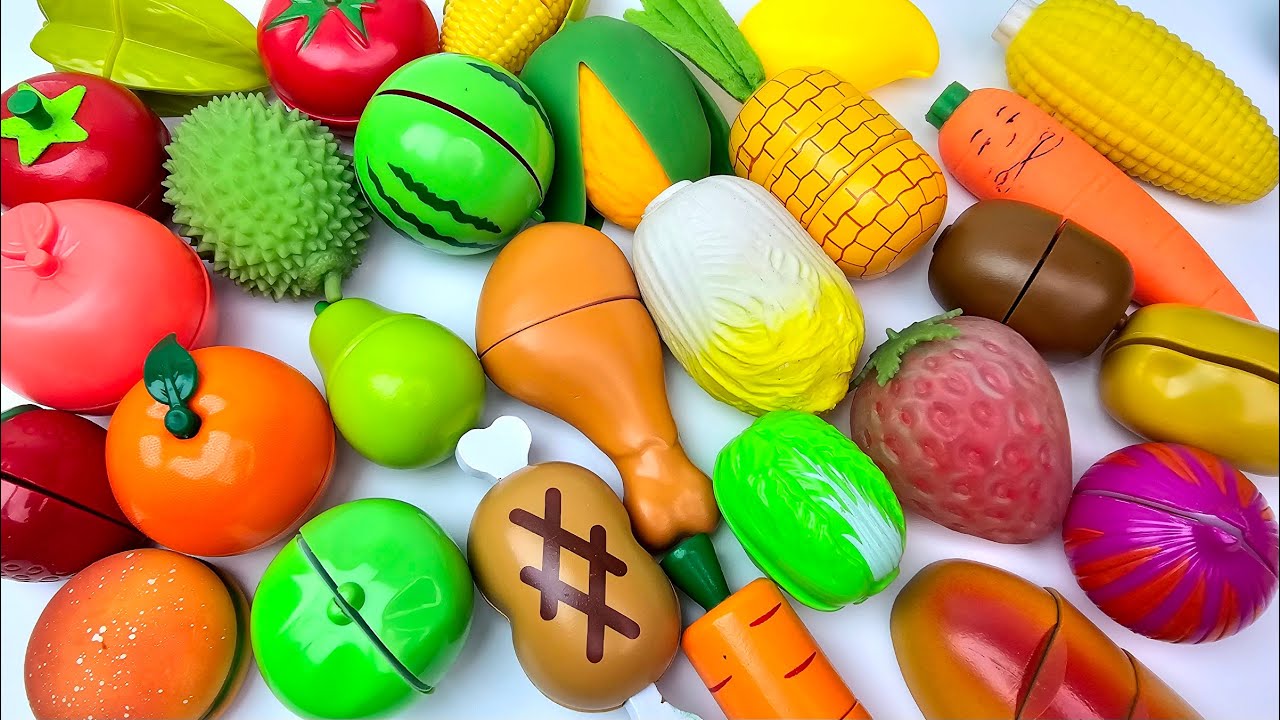 ASMR おままごとトントン 野菜やフルーツを切る カニ キウイ バナナ とうもろこし スイカ いちご じゃがいも レモン