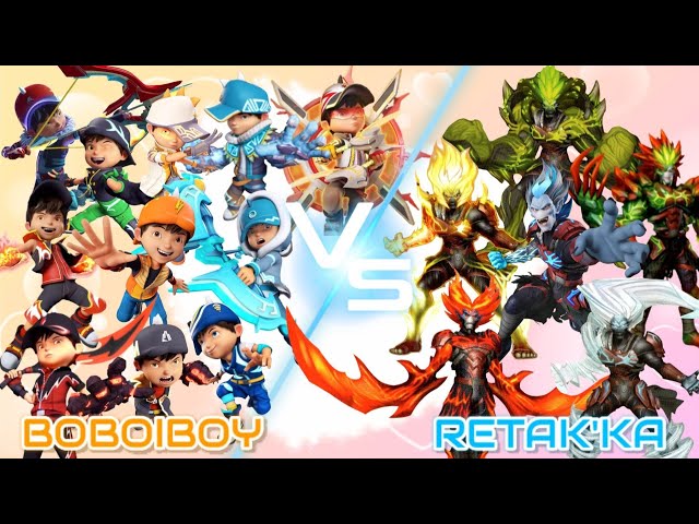 BOBOIBOY VS RETAK'KA || ALL ELEMENTAL POWERS + FUSION ! POWER LEVELS ! class=