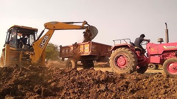 Jcb 3dx Backhoe Loader Machine Loading Red Mud In Mahindra 295 DI Tractor | Jcb|Jcb Video | #jcb3dx