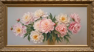 4K TV Art Screensaver | Pink & White Peonies Oil Painting | 8 Hours Silent Floral Ambience screenshot 4