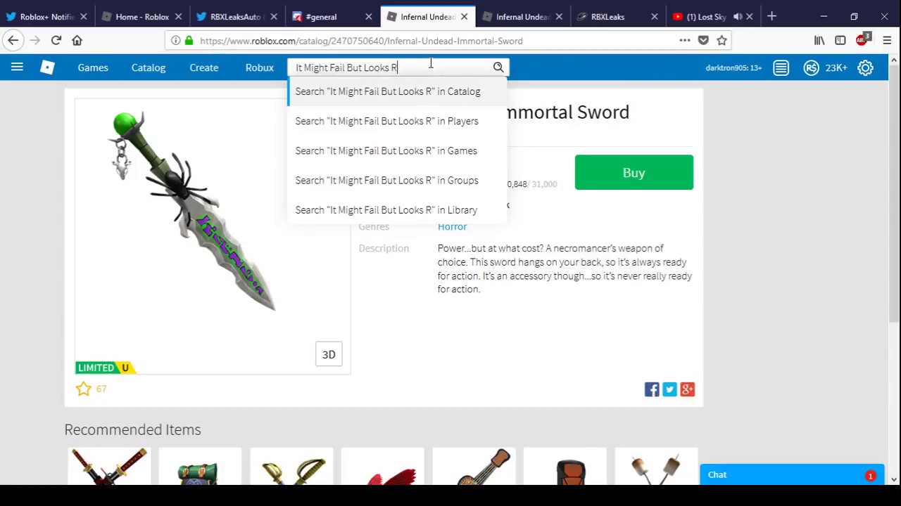 Infernal Undead Immortal Sword Is Out Roblox Halloween 2018 31k Stock Youtube - counter strike for roblox immortal