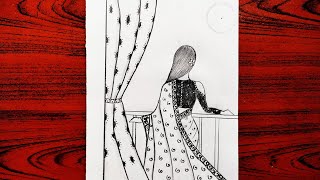 How to draw a traditional girl with saree | Easy saree drawing | Drawing for girls | Pencil drawing