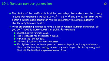 Math414 - Stochastic Processes - Section 0.1.  Random number generation