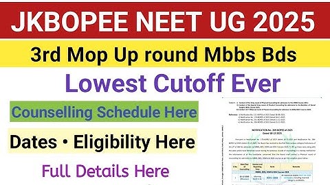 Jkbopee Neet Ug 3rd Round Out Good News Lowest Cutoff 2025 | Jkbopee Counselling Out 2025 Last Round