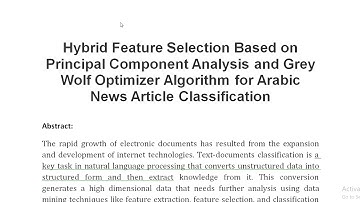 Hybrid Feature Selection Based on Principal Component Analysis and Grey Wolf Optimizer Algorithm for