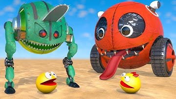 Pacman vs Monsters Compilation | Pacman vs Two-Legged ChainSaw, Road Roller Robots & Mud Monsters