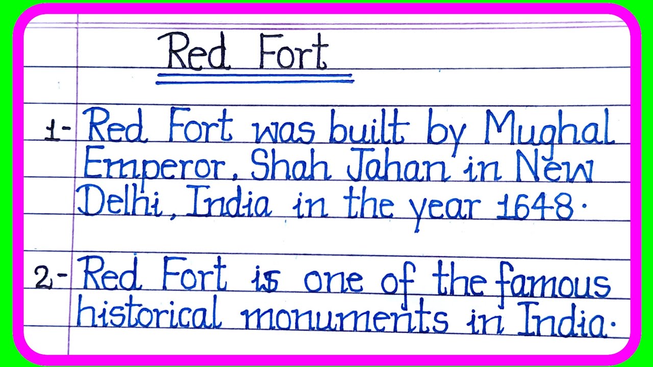 10 lines on Red Fort | Essay on Red Fort | Write 10 lines on Red Fort | Red Fort essay in english