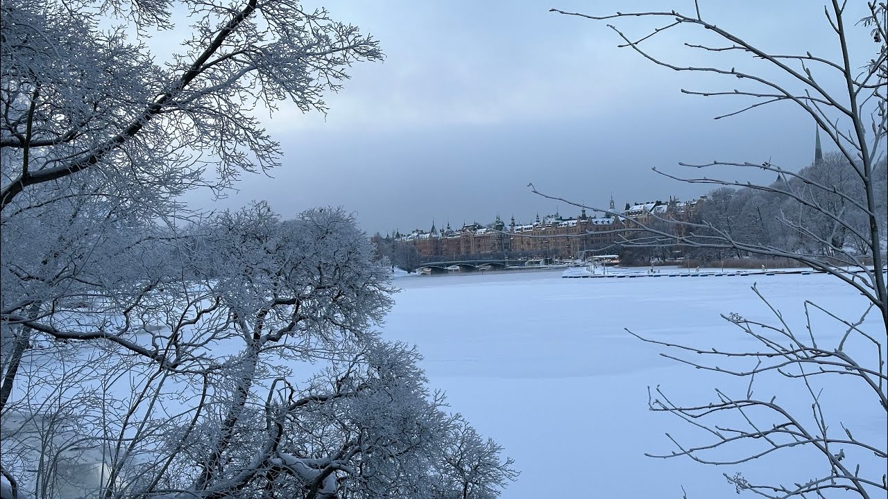 Escape to Winter Wonderland | Virtual Tour of Stockholm in -19°C | Calming Jazz Music 4K