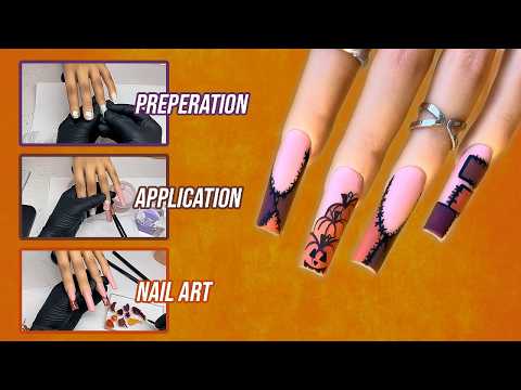 How To Acrylic Application + Recreating My Subscribers Nail Art! Halloween / Fall Nail Tutorial