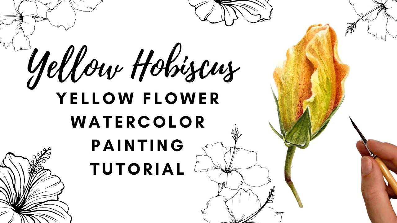 Yellow Flower Watercolor Painting Tutorial 💛 Yellow Hibiscus Bud Painting 💛 Hibiscus Painting