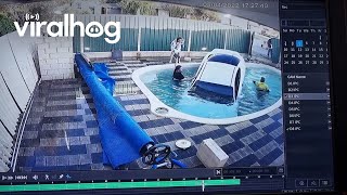 Car Crashes Through Fence And Into Swimming Pool || Viralhog