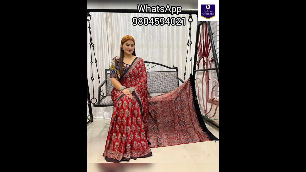 Modal Silk Ajrakh Sarees with Blouse Piece 9804594021 