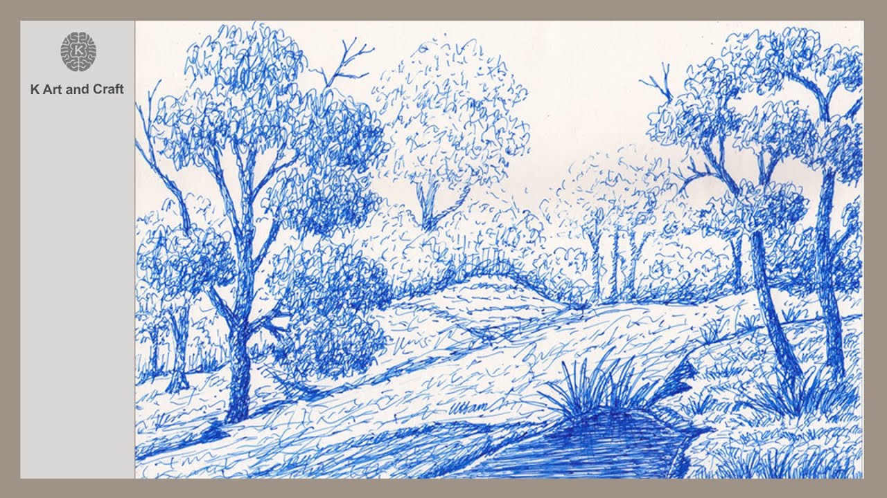 How to draw a Landscape by pen and ink step by step scenery drawing with doodle tone by pen