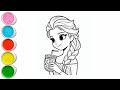 Cute Elsa Frozen Drawing for kids, Painting &amp; Coloring for kids, Toddlers | Let's Draw Together