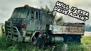 Will it START \& DRIVE out of this SWAMP? OLD Diesel Dump Truck SITTING for YEARS!