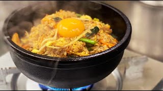 今日の賄い【飯テロ】石焼ビビンバ炒飯　fried　rice Stone-grilled bibimbap style.