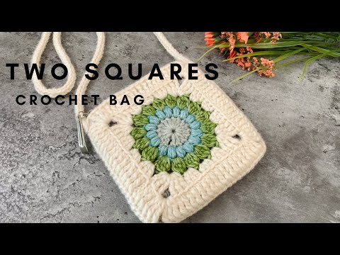 How to Crochet a Bag - Two Squares Crochet Bag ( Sunburst Square )
