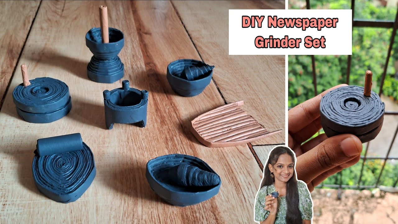 DIY Miniature Stone Grinder from Newspaper / DIY Paper Kitchen Set / जातं, पाटा वरवंटा, खलबत्ता, उखळ