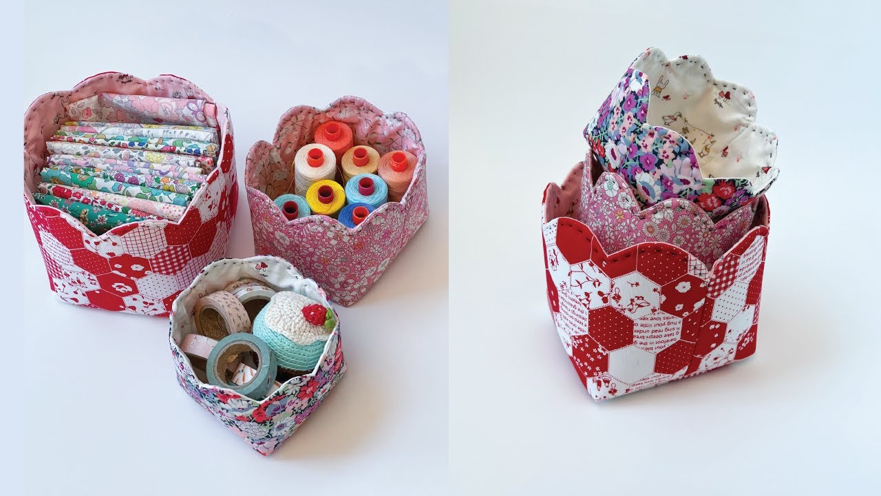 How to sew a Scalloped Basket DIY Storage Organizer Fabric Bin Beginner Sewing YouTube