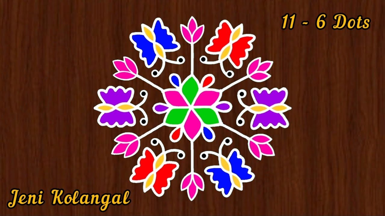 Butterfly Kolam/ Butterfly Rangoli/ Simple Kolam/ Easy Kolam/ Colour ...