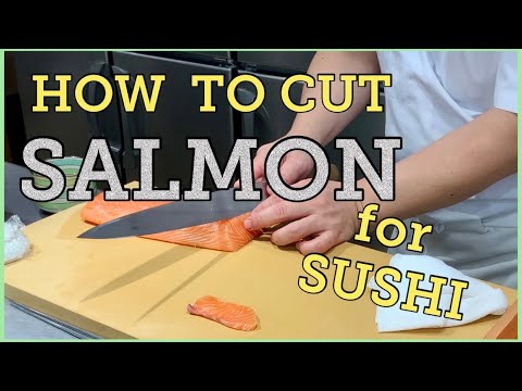 How to cut salmon for sushi@Tokyo Sushi Academy English Course / 東京すしアカデミー英語コース