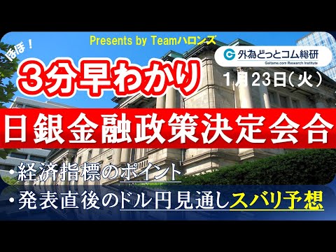 ドル/円見通しズバリ予想、３分早わかり「日銀金融政策決定会合」2024年1月23日発表