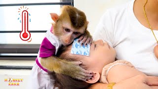 Monkey Kaka was sad when her saw Diem sick because of teething