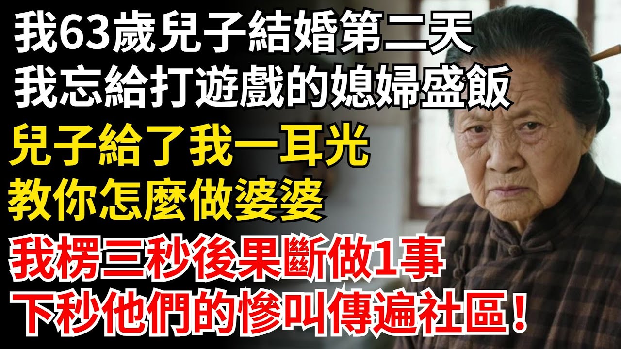 我63歲兒子結婚第二天，我忘給打遊戲的媳婦盛飯，兒子給了我一耳光：教你怎麼做婆婆！我楞三秒後果斷做1事，下秒他們的慘叫傳遍社區！#晚年生活#中老年生活#為人處世#生活經驗#情感故事#幸福人生
