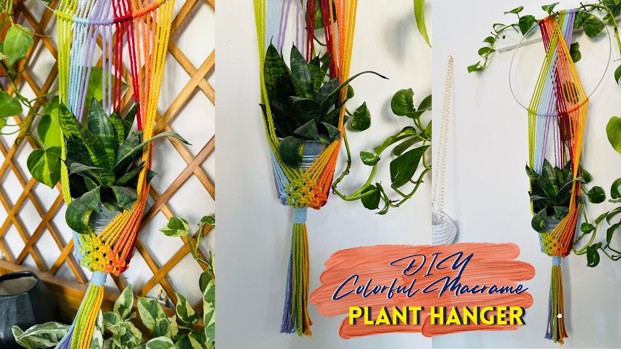DIY Colorful Macrame Plant Hanger 🌈 | Easy Rainbow Plant Holder Tutorial
