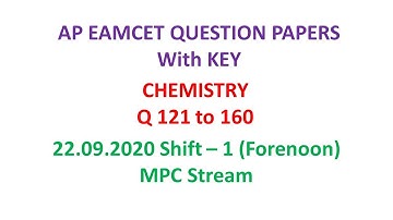 AP EAMCET 2020 Chemistry (set-02) question paper - MPC with key 22.09.2020 shift-01 #APEamcetMPC