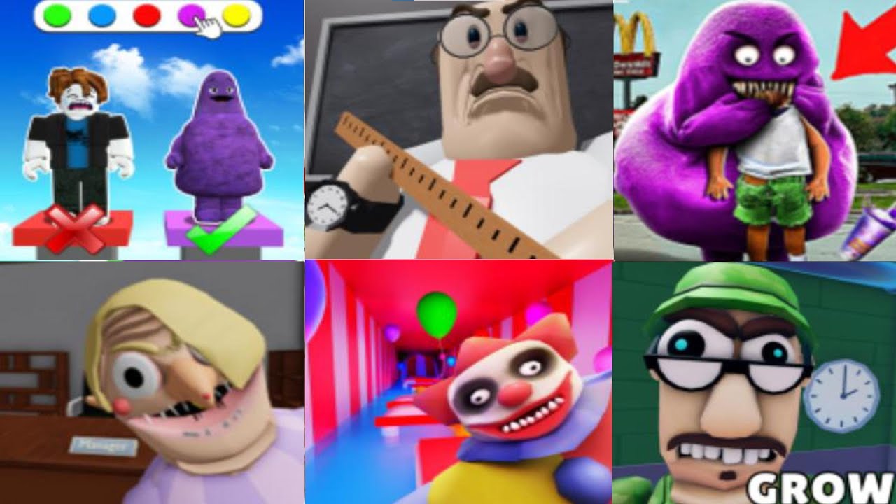 SIX New SPEED Runs in Scary Obby, Grimace, Killer Clown, Color Switch, Great School, Army, Karen