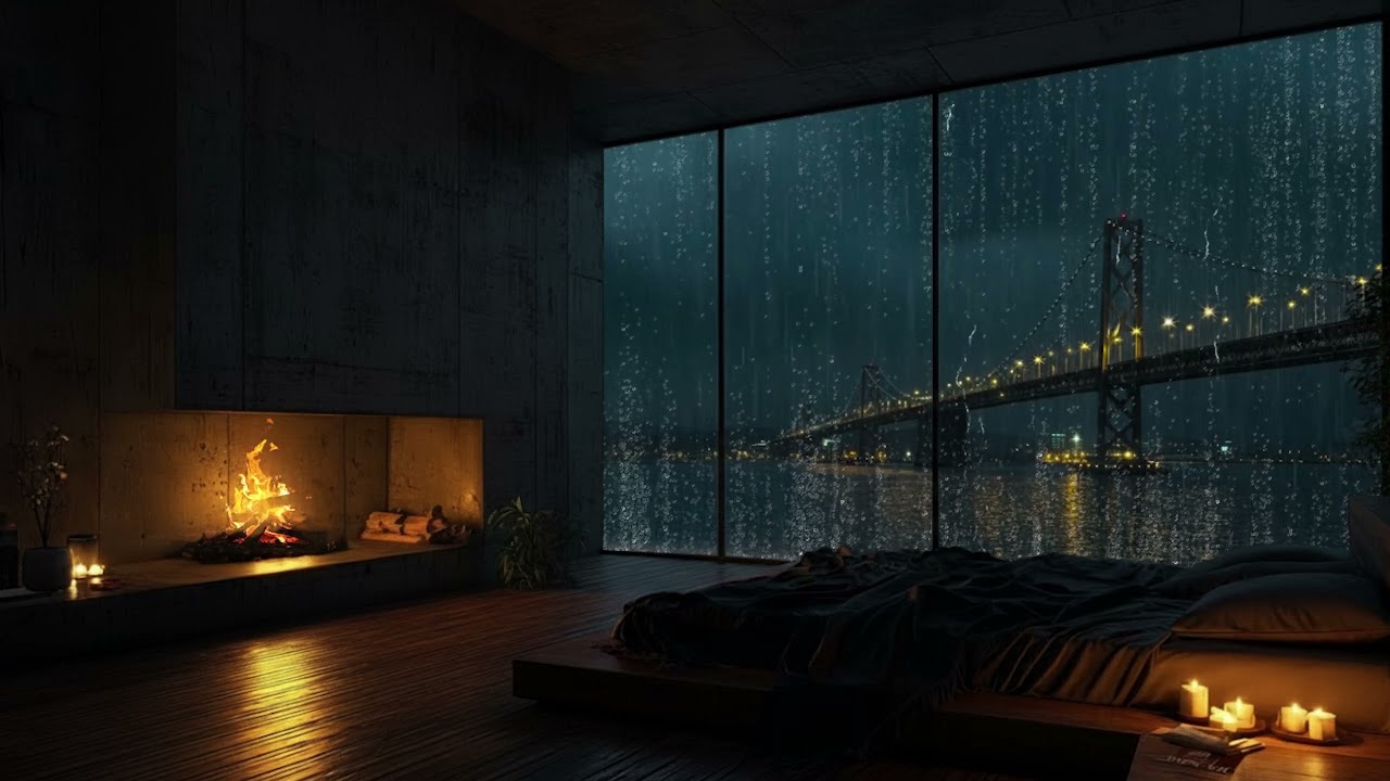 (No Ads) 🌧️ Rainy Paris at Night | Calm Rain & Fireplace Ambience for Insomnia