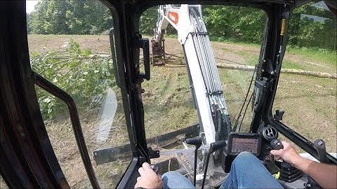 DAY 1 Clearing trees with mini excavator for pond; Bobcat e42 R series