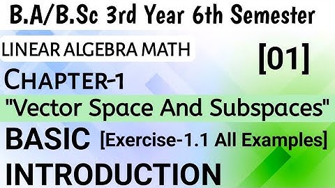 Vector Space And Subspaces Unit 1 || B.Sc 3rd Year Linear Algebra Math | Exercise 1.1 | 6th Semester