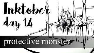 Inktober 2017 Day 14  ♥ Protective Monster ♥ Brush Pen
