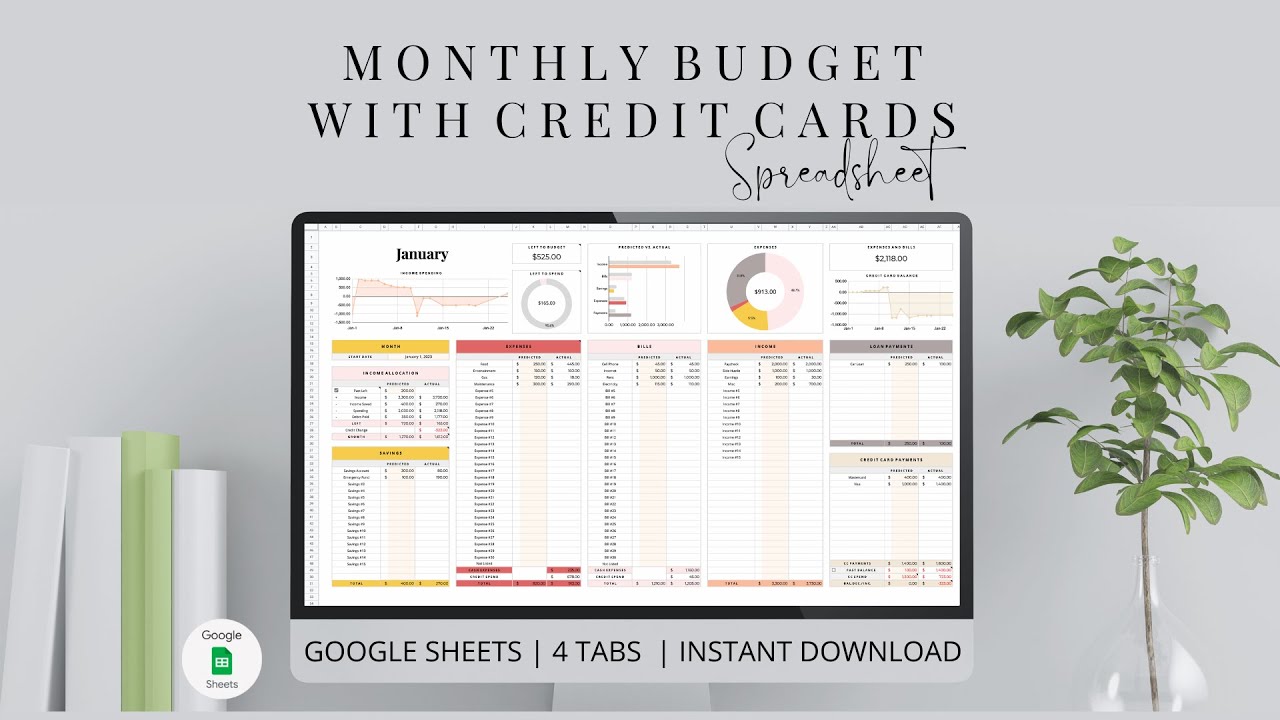Monthly Budget with Credit Cards Setup (Google Sheets)