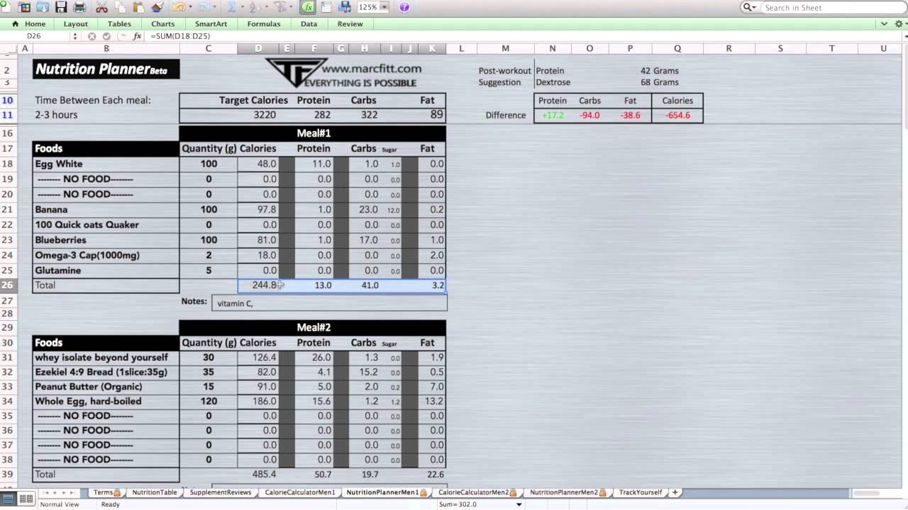 tutorial nutrition planner marcfitt com youtube nutrition planner