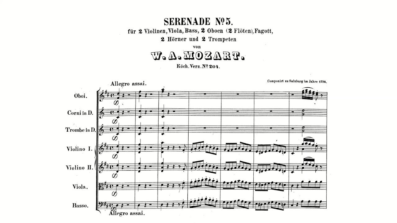 Mozart: Serenade No. 5 in D major, K. 204/213a (with Score)