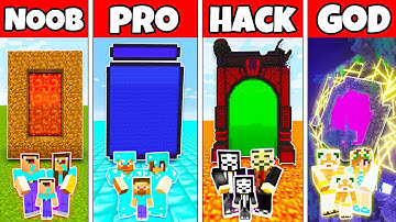 Minecraft: FAMILY SECRET PORTAL HOUSE BUILD CHALLENGE - NOOB vs PRO vs HACKER vs GOD in Minecraft