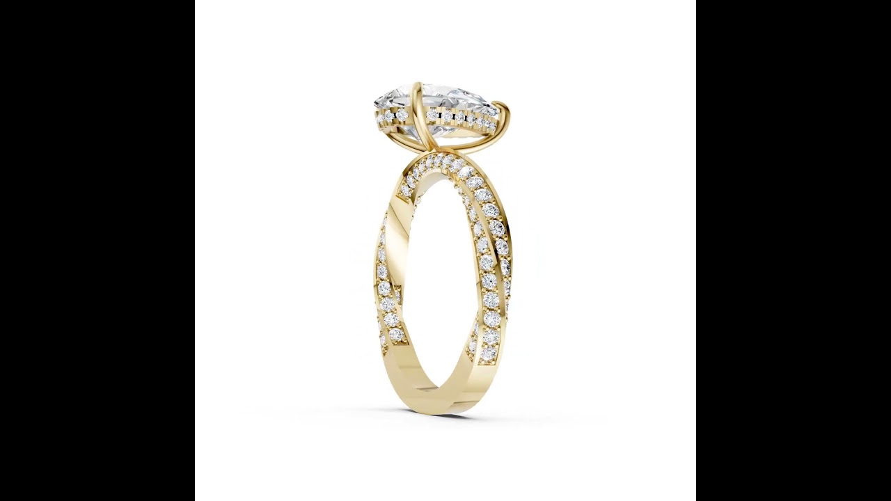 Hidden Halo Pear Cut With Double Row Twisted Ring