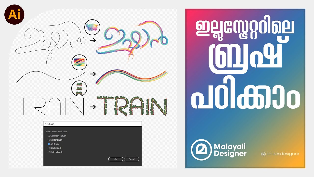 Let's learn about brushes Illustrator Malayalam tutorial YouTube