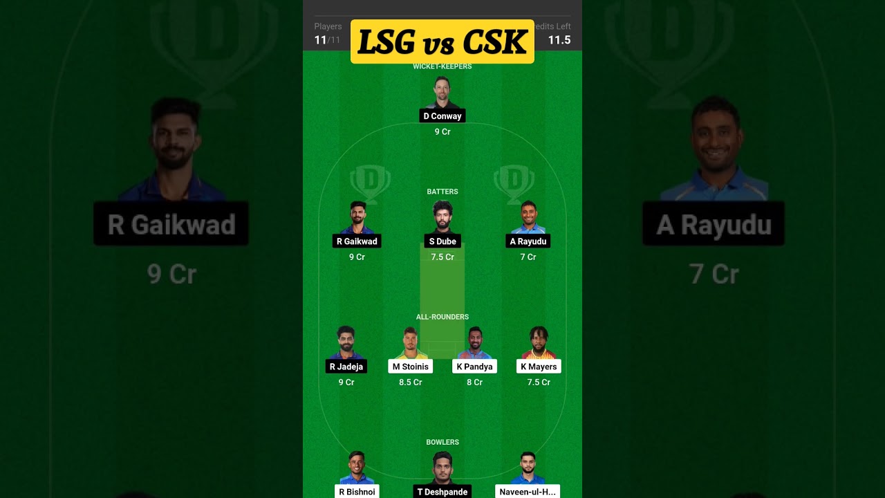 CSK vs LSG Dream 11 grand league team for today match🏏||