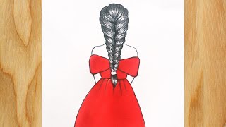 How to draw a Girl in red dress | Easy drawing | Drawing for girls @soniaArts and Crafts