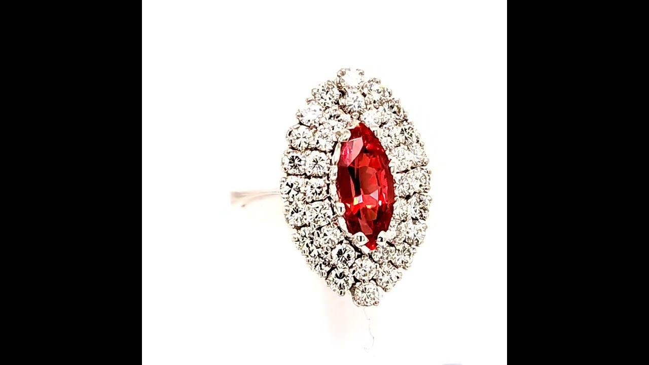 18k White Gold Red Spinel and Diamond Ring