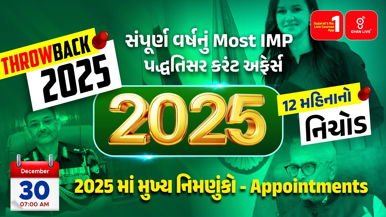 Throwback 2025 | 2025માં મુખ્ય નિમણુંકો - Appointments | Current Affairs l LIVE@07AM 