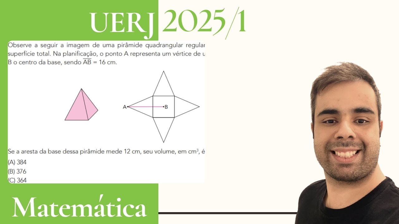 UERJ 2025/1- Observe a seguir a imagem de uma pirâmide quadrangular regular e a planificação de sua
