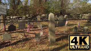 1675 Governor Caleb Garr Cemetery, Jamestown, RI. A Short Quiet Leafy Walk on a Warm Fall Day, in 4k